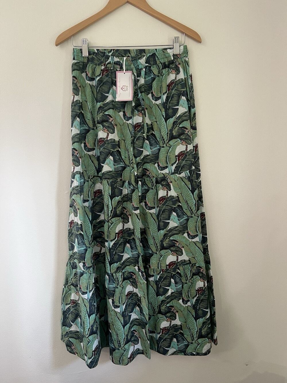 NWT Mary Marshmallow Delray Pants wide Leg Pull On Tropical palm Print Sz M